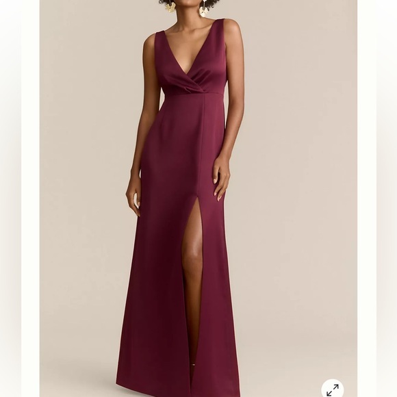 BHLDN‎ Piper V-Neck Side-Slit Satin Gown- dark red with tags 12 - Picture 1 of 8